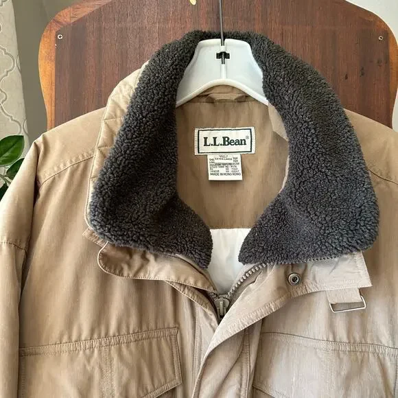 Vtg LL Bean Mens Tall XL Field Coat Utility Primaloft Lined Brown Hood Parka